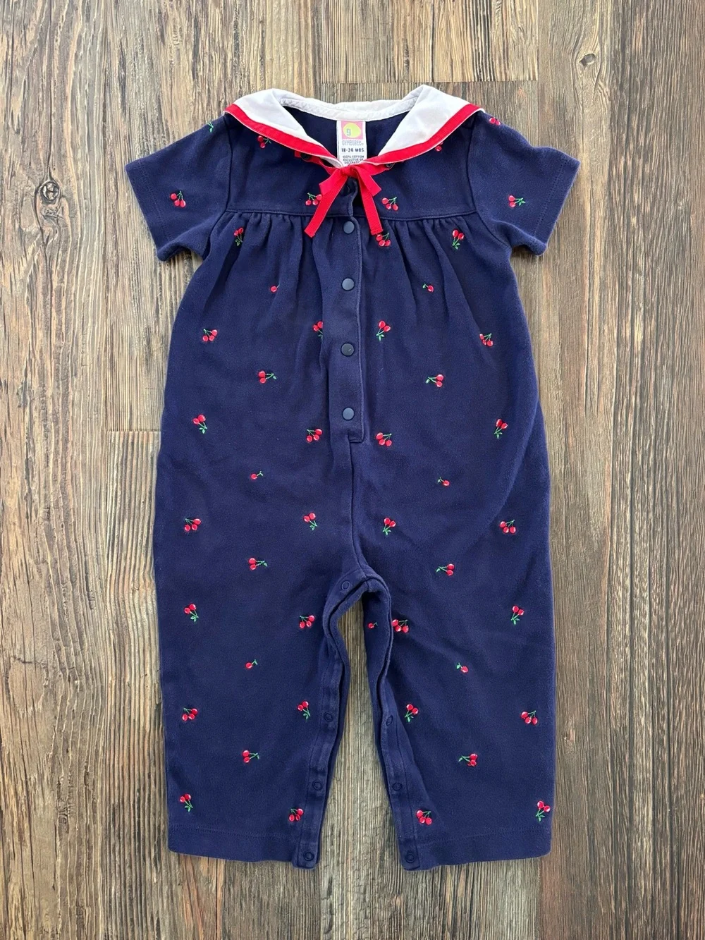 Y2K Gymboree Sailor Collar Cherry Romper Jumper 18-24 Months Blue Red White 2001